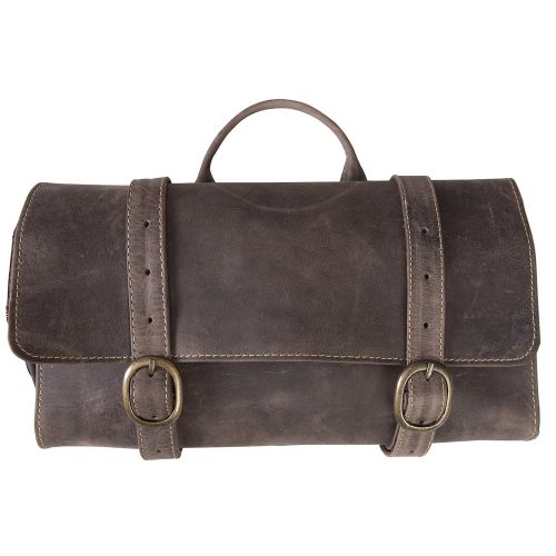  A Gift Personalized Personalized Distressed Brown Leather Hanging Mens Travel Toiletry Bag - Gold