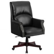 A Line Furniture Executive High Back Black Leather Adjustable Swivel Office Chair with Plush Headrest