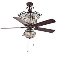 A Million 52Inch Vintage Ceiling Light with Fan Crystal Chandelier Reversible Wood Blades Ceiling fixture, Bronze Color