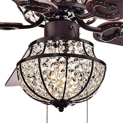  A Million 52Inch Vintage Ceiling Light with Fan Crystal Chandelier Reversible Wood Blades Ceiling fixture, Bronze Color