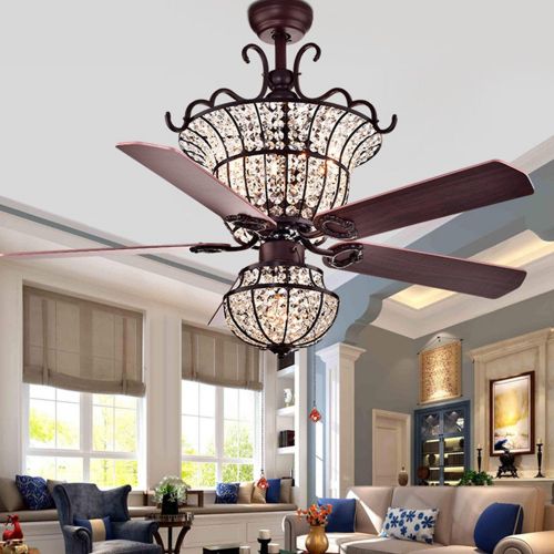  A Million 52Inch Vintage Ceiling Light with Fan Crystal Chandelier Reversible Wood Blades Ceiling fixture, Bronze Color