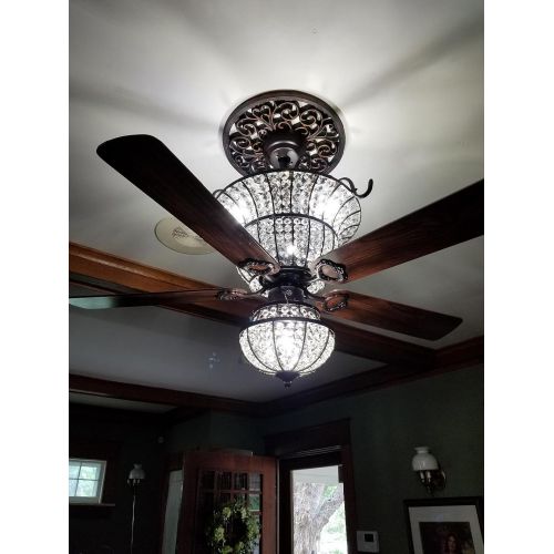  A Million 52Inch Vintage Ceiling Light with Fan Crystal Chandelier Reversible Wood Blades Ceiling fixture, Bronze Color
