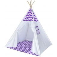 A Mustard Seed Toys Chevron Teepee Tent for Kids - Portable Cotton Canvas Tent with Carrying Case, Makes a Great Indoor Playhouse (Purple)