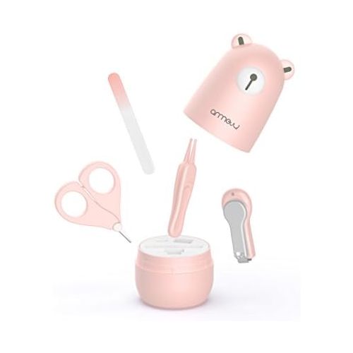  [아마존베스트]A N ARRNEW Baby Nail Kit by ARRNEW | 4-in-1 Baby Grooming Kit with Baby Nail Clippers, Scissor, Nail File & Tweezer | Baby Manicure Kit and Pedicure kit for Newborn, Infant & Toddler (Pink)