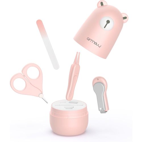  [아마존베스트]A N ARRNEW Baby Nail Kit by ARRNEW | 4-in-1 Baby Grooming Kit with Baby Nail Clippers, Scissor, Nail File & Tweezer | Baby Manicure Kit and Pedicure kit for Newborn, Infant & Toddler (Pink)