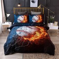 [아마존베스트]A Nice Night Baseball with Fire Print Comforter Quilt Set Bedding Sets for Teen Boys (Baseball,Full Size)