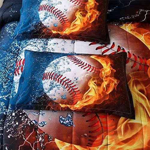  [아마존베스트]A Nice Night Baseball with Fire Print Comforter Quilt Set Bedding Sets for Teen Boys (Baseball,Full Size)