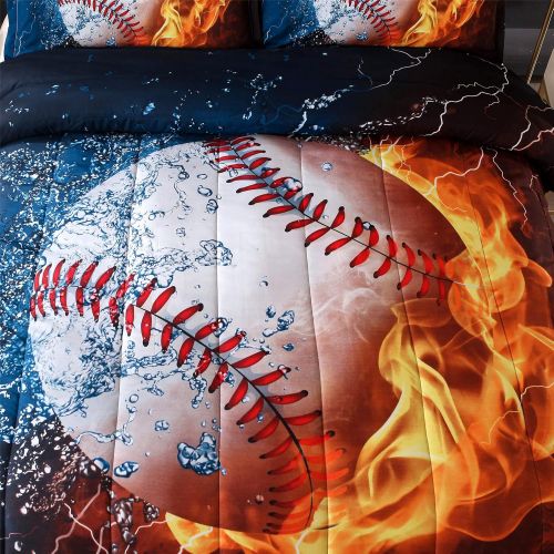  [아마존베스트]A Nice Night Baseball with Fire Print Comforter Quilt Set Bedding Sets for Teen Boys (Baseball,Full Size)