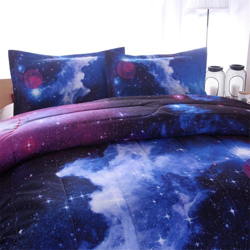  [아마존베스트]A Nice Night Galaxy Bedding Sets Outer Space Comforter 3D Printed Space Quilt Set Full Size