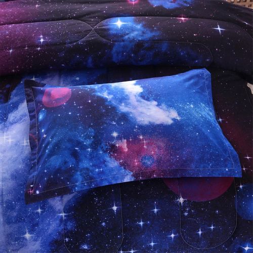  [아마존베스트]A Nice Night Galaxy Bedding Sets Outer Space Comforter 3D Printed Space Quilt Set Full Size