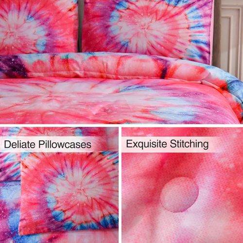  [아마존베스트]A Nice Night Bedding Tie Dye Galaxy Comforter Set, Psychedelic Swirl Pattern Colorful Boho, Boys Girls Bedding Quilt Sets (Pink, Twin(68-by-88-inches))