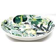 A Perfect Table Large White Round Light Greens Yellow & Purple Olives & Leaves Design | Pasta | Serving Bowl | 11 inches x 2 inches