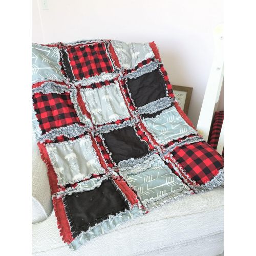  A Vision to Remember Bear Blanket - GrayRed PlaidBlack - QUILT Only