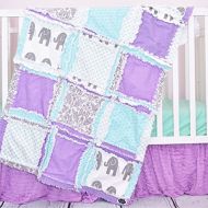 A Vision to Remember Elephant Blanket - Light Purple  Gray  Mint - Safari Baby Quilt ONLY
