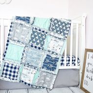 A Vision to Remember Bear Crib Set - GrayMintNavy - Adventure Baby Bedding with Quilt, Skirt, Sheet