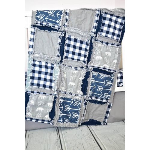  A Vision to Remember Bear Blanket - GrayNavy Blue Plaid - QUILT Only