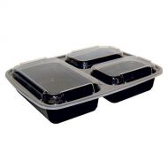A World Of Deals 3-Compartment Microwave Safe Food Container with Lid/Divided Plate/Bento Box/Lunch Tray with Cover, Black, 20 Pack plus 5 Bonus by A World of Deals