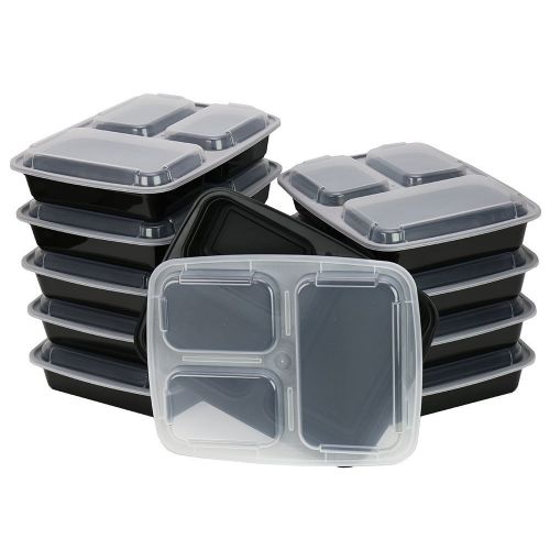  A World Of Deals 3-Compartment Microwave Safe Food Container with Lid/Divided Plate/Bento Box/Lunch Tray with Cover, Black, 20 Pack plus 5 Bonus by A World of Deals