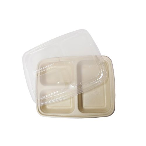  A World Of Deals 3 Compartment COMPOSTABLE Food Container/Microwave Safe with Lids/Divided Plate/bento Box/lunch, Use for 21 Day Fix, Meal Prep and Portion Control, Bottom with Clear Cover Pack of