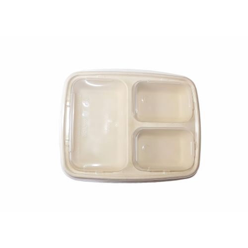  A World Of Deals 3 Compartment COMPOSTABLE Food Container/Microwave Safe with Lids/Divided Plate/bento Box/lunch, Use for 21 Day Fix, Meal Prep and Portion Control, Bottom with Clear Cover Pack of