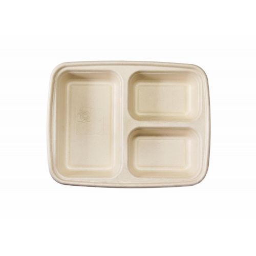  A World Of Deals 3 Compartment COMPOSTABLE Food Container/Microwave Safe with Lids/Divided Plate/bento Box/lunch, Use for 21 Day Fix, Meal Prep and Portion Control, Bottom with Clear Cover Pack of