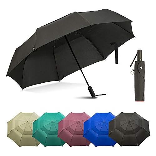  A.Brolly Large Windproof Umbrella Folds Into Portable Travel Size - 54 Inch Double Vented Canopy Big Enough To Fit In 2 Adults - Auto Open Close (Black)