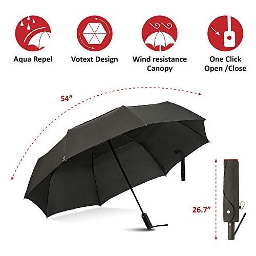  A.Brolly Large Windproof Umbrella Folds Into Portable Travel Size - 54 Inch Double Vented Canopy Big Enough To Fit In 2 Adults - Auto Open Close (Black)