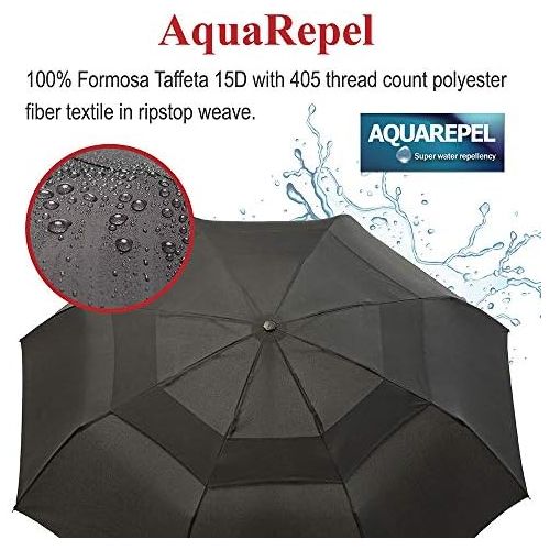  A.Brolly Large Windproof Umbrella Folds Into Portable Travel Size - 54 Inch Double Vented Canopy Big Enough To Fit In 2 Adults - Auto Open Close (Black)