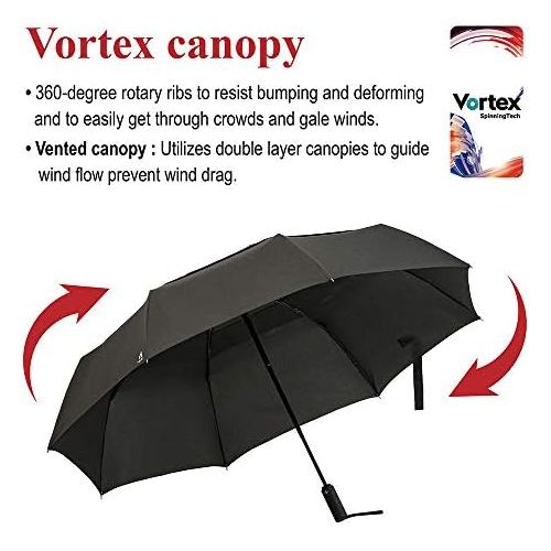  A.Brolly Large Windproof Umbrella Folds Into Portable Travel Size - 54 Inch Double Vented Canopy Big Enough To Fit In 2 Adults - Auto Open Close (Black)