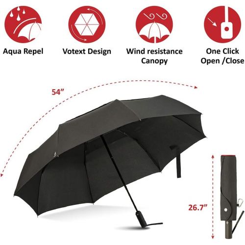  A.Brolly Large Windproof Umbrella Folds Into Portable Travel Size - 54 Inch Double Vented Canopy Big Enough To Fit In 2 Adults - Auto Open Close (Black)