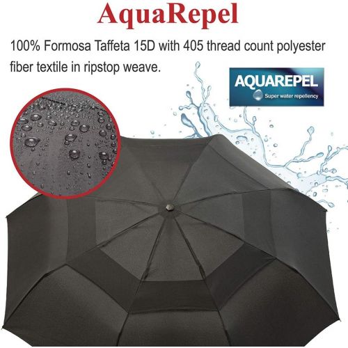  A.Brolly Large Windproof Umbrella Folds Into Portable Travel Size - 54 Inch Double Vented Canopy Big Enough To Fit In 2 Adults - Auto Open Close (Black)