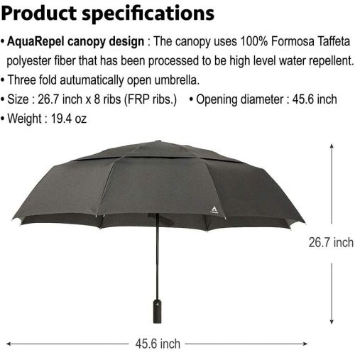  A.Brolly Large Windproof Umbrella Folds Into Portable Travel Size - 54 Inch Double Vented Canopy Big Enough To Fit In 2 Adults - Auto Open Close (Black)