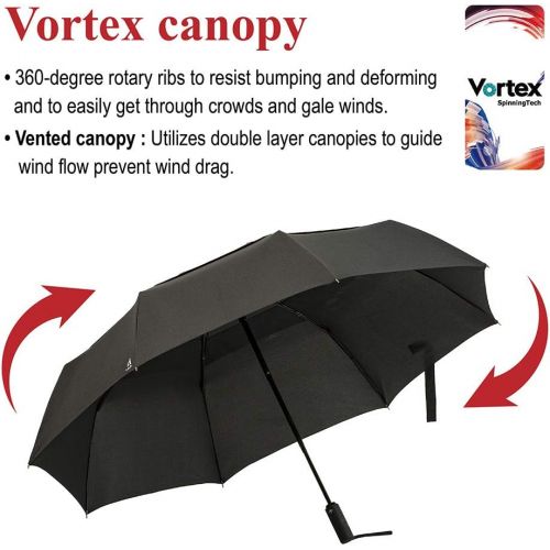  A.Brolly Large Windproof Umbrella Folds Into Portable Travel Size - 54 Inch Double Vented Canopy Big Enough To Fit In 2 Adults - Auto Open Close (Black)