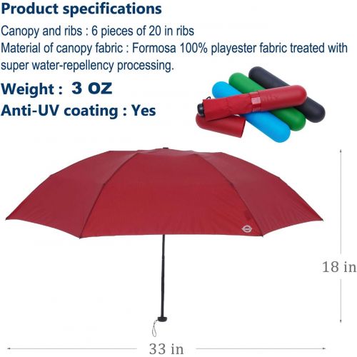  Windproof Totes Mini Umbrella - Worlds Lightest Folding Parasol Weights Only 3 oz by A.Brolly (TUBE Burgundy)