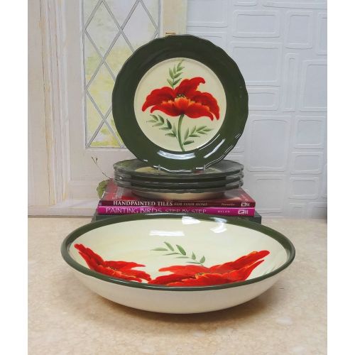  A.C.K. Trading Co. Floral Poppy 5 Piece Pasta Bowl Set