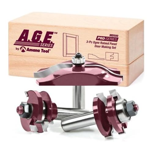  A.G.E. Series by Amana Tool MD500 Ogee Raised Panel Door Making Carbide Tipped Router Bit Set, 12-Inch Shank, 3-Piece