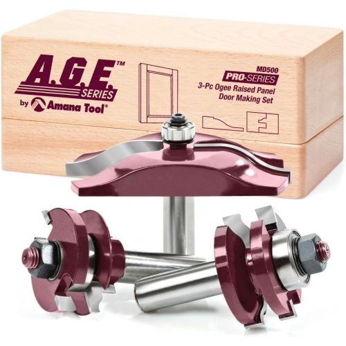  A.G.E. Series by Amana Tool MD500 Ogee Raised Panel Door Making Carbide Tipped Router Bit Set, 12-Inch Shank, 3-Piece