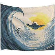 Marke: A.Monamour A.Monamour Wanddekor Wandteppiche Tropische Insel Sonnenuntergang Grosse Ozean Wellen Surfer Auf Surfbrett Anime Stoff Wandteppich Wandbehange Kunst Dekore Fuer Kinder Schlafzimmer 1