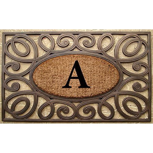  A1 HOME COLLECTIONS Rubber and Coir Elegant Circles Princess Large Doormat Monogrammed (23x38 inches)-Monogrammed A