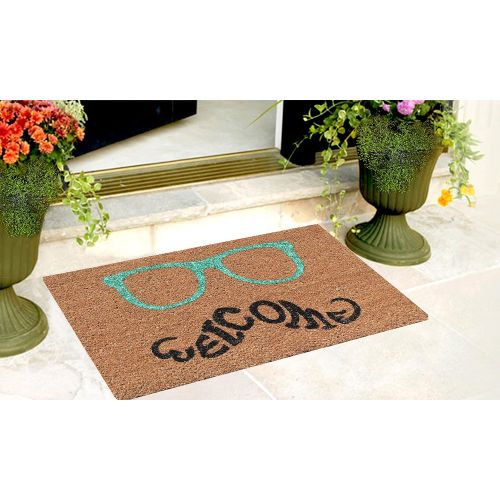  A1 Home Collections First Impression, Green Glasses Welcome Doormat, 18 L X 30 W