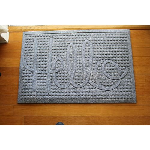  A1 Home Collections A1HCPR70-EP08 Doormat Hello Eco Poly Entrance Mats with Anti Slip Fabric Finish, Medium Grey