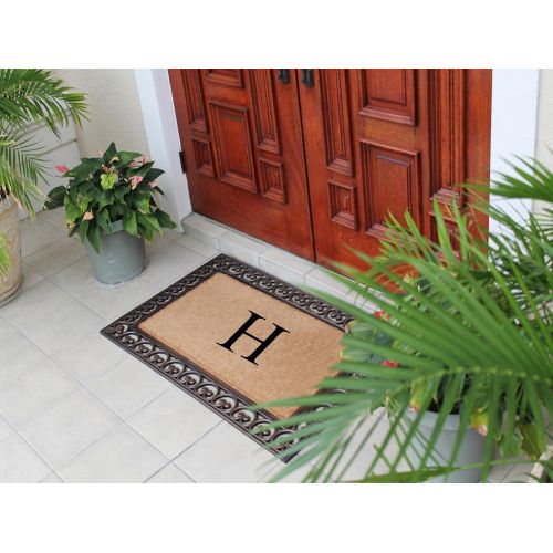  A1 Home Collections Rubber and Coir Classic Paisley Border, Double Doormat, Monogrammed H, X-Large