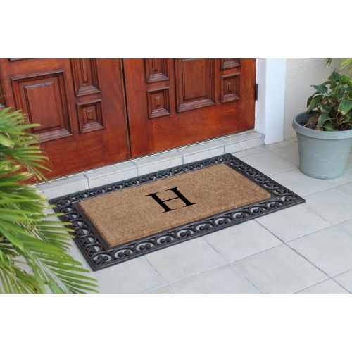  A1 Home Collections Rubber and Coir Classic Paisley Border, Double Doormat, Monogrammed H, X-Large