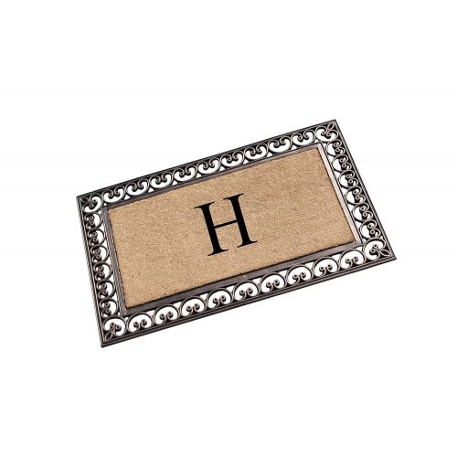  A1 Home Collections Rubber and Coir Classic Paisley Border, Double Doormat, Monogrammed H, X-Large