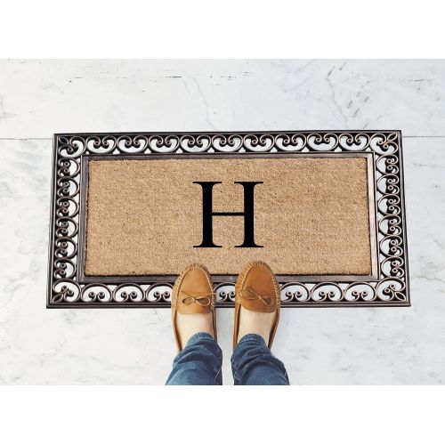  A1 Home Collections Rubber and Coir Classic Paisley Border, Double Doormat, Monogrammed H, X-Large