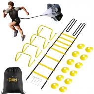 A11N SPORTS A11N Speed & Agility Training Combo Set - Includes 4 Adjustable Agility Hurdles, Quick Ladder, Speed Chute, & 12 Cones - Training for Speed, Agility, and Quickness