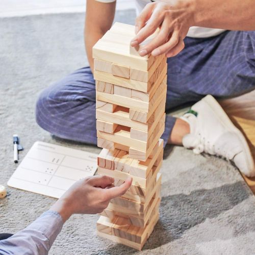  A11N SPORTS A11N Large Tumble Tower Game 54 Blocks, Starts at 1.5 Feet Tall and Build to 3 Feet Tall Wooden Stacking Yard Game with Carrying Bag, Rules Board, 1 Dice