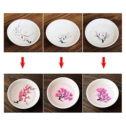  [아마존베스트]A3SPOAG Cold Hot Temperature Color Changing Sakura Sake Cup Japanese-style Ceramic Cherry/Peach/Plum blossoms Sake Set Wine Set Tea Cup (Gift Box Package 1 pics)