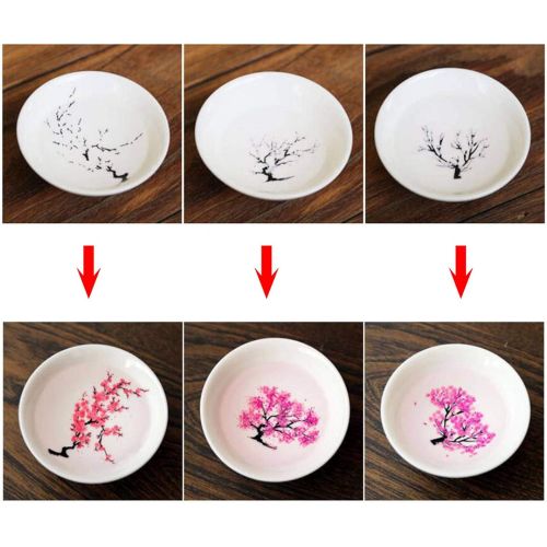  [아마존베스트]A3SPOAG Cold Hot Temperature Color Changing Sakura Sake Cup Japanese-style Ceramic Cherry/Peach/Plum blossoms Sake Set Wine Set Tea Cup (Gift Box Package 1 pics)
