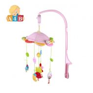 A4B Pink Baby Rotating Music Rattle Plush Toys Pink Frog & Owl Cartoon Mobile Bed Bells Music Box Hanging Toys for Crib Strollers Cradles